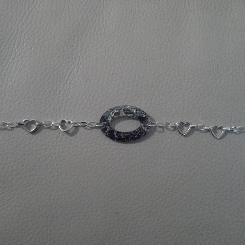 Bracelet argenté perle ovale et coeur