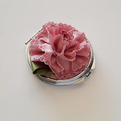 Miroir de poche fleur rose