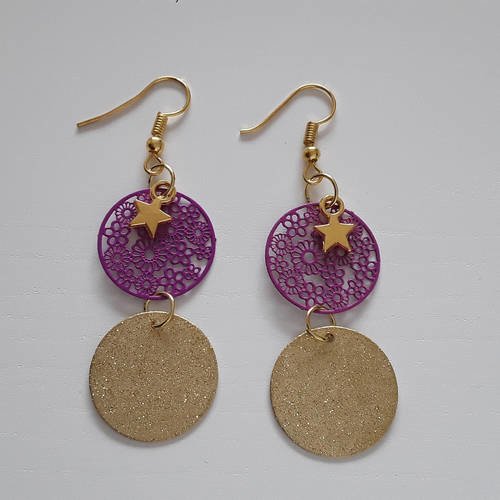 Boucles d oreille filigrane or et violette