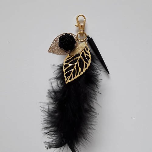 Bijoux de sac or et noir plume porte clés