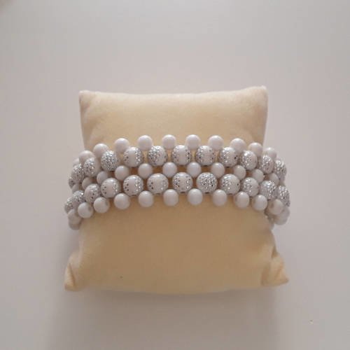 Bracelet multi rang perles blanche et strass