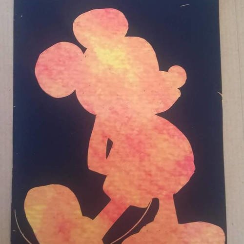 Petite souris carte sur carte à gratter ton doré oranger ombre souris mouse 