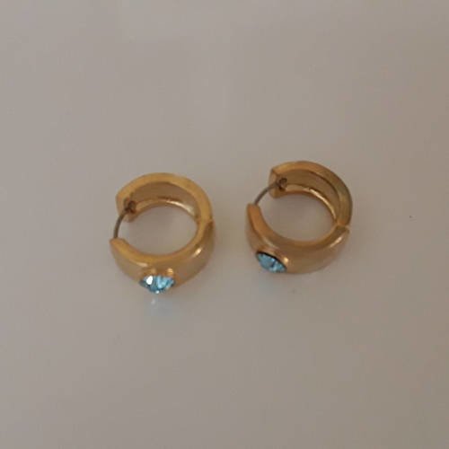 Boucles d oreille anneau doré strass bleu