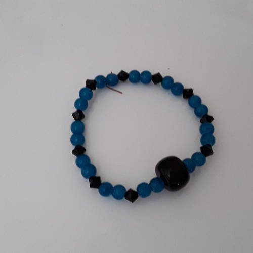 Bracelet élastique perles noires et turquoise