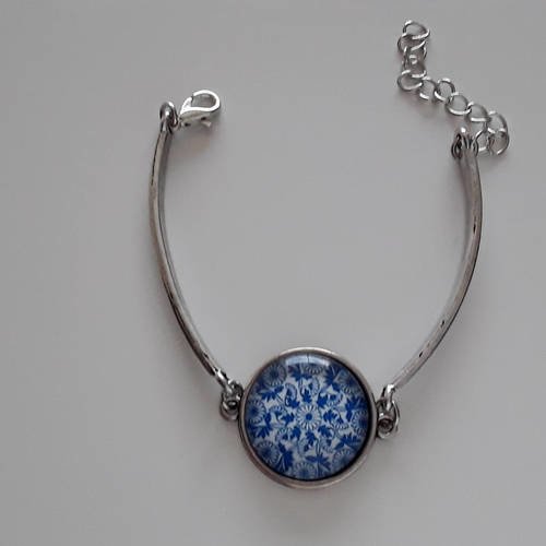 Bracelet métal argenté cabochon bleu