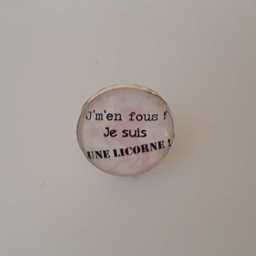 Bague argenté licorne inscription j'm'en fou je suis une licorne