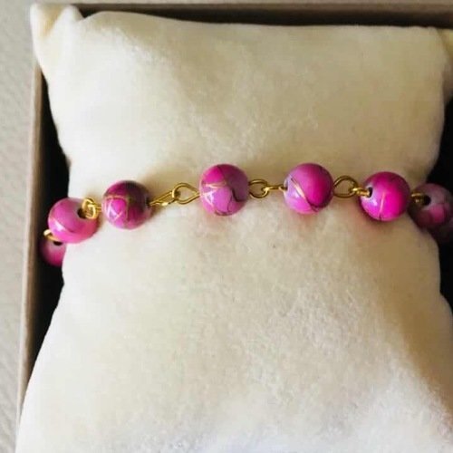 Bracelet girly perles rose 