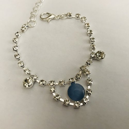 Bracelet argent 925 perle  bleue et strass