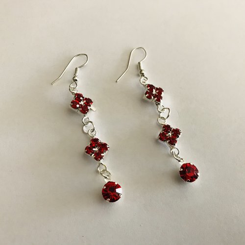 Boucles d oreille argent 925 strass rouge 