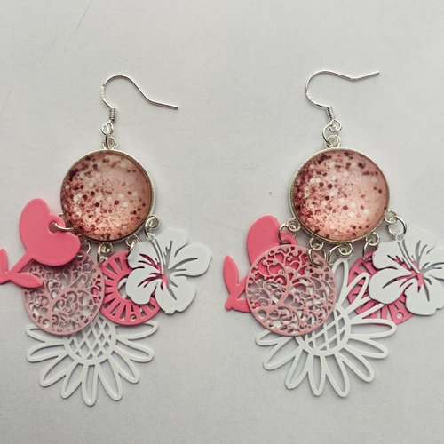 Boucles d oreille pendante  filigrane et cabochon