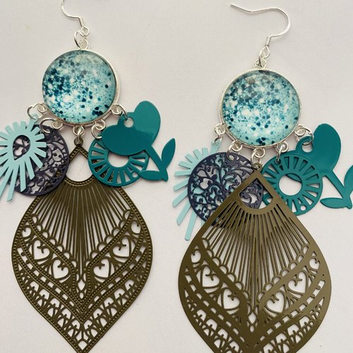 Boucles d oreille pendante  filigrane et cabochon