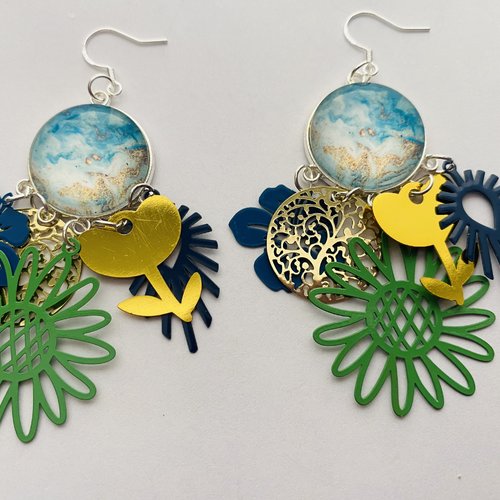Boucles d oreille pendante  filigrane et cabochon