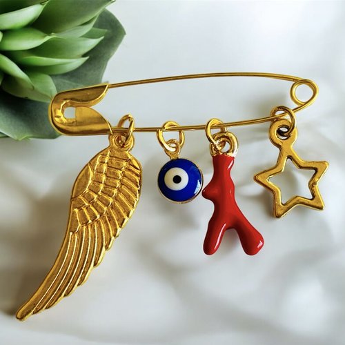 Broche ange, corne porte bonheur protection