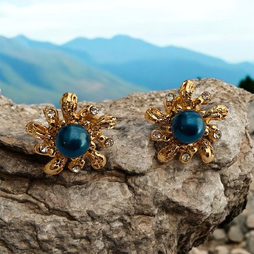 Boucles d oreille rayon de soleil perle bleue