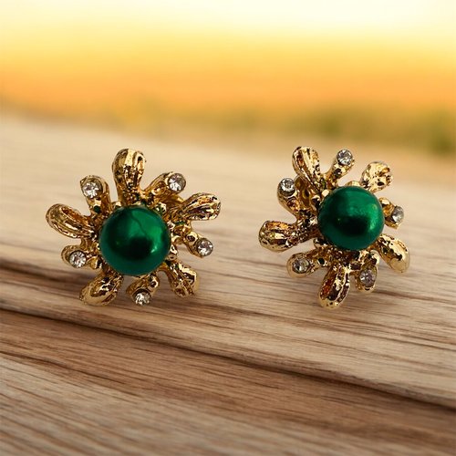 Boucles d oreille rayon de soleil perle verte