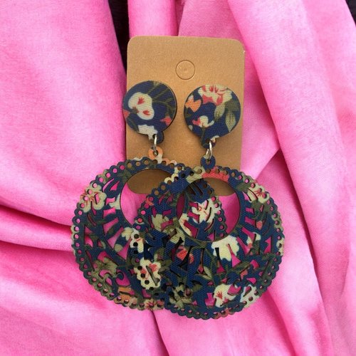 Boucles d’oreilles bois fleuris