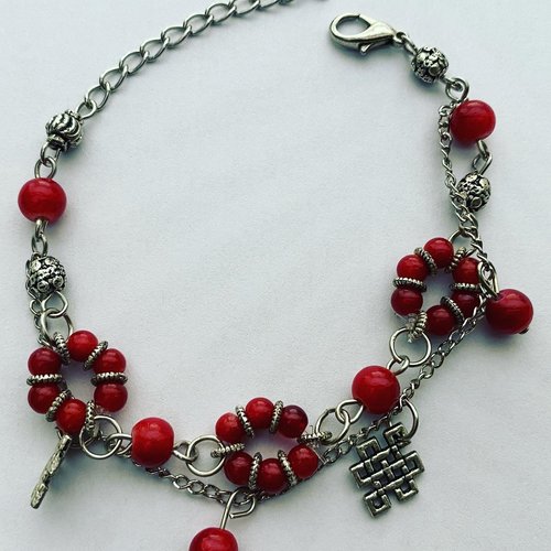 Bracelet perles rouge et argent