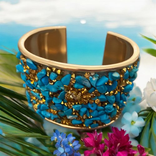 Bracelet manchette turquoise et doré