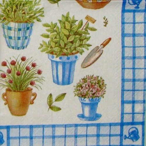 Serviette en papier pla054 pots de fleurs et outils de jardinage
