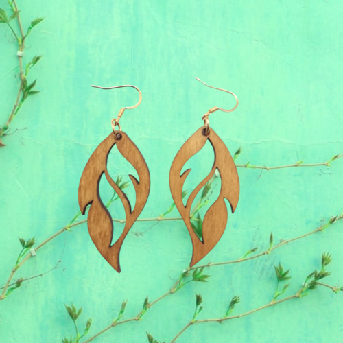 Boucles d'oreilles en bois forme feuilles