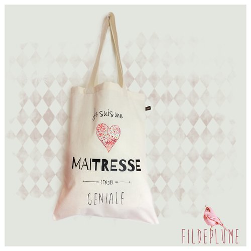 Tote bag maitresse géniale nouveau classique metallic