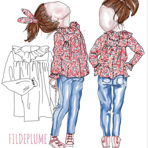 Blouse fille manches longues et collerette