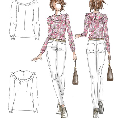 Blouse femme découpe volantée liberty scintillant metallic