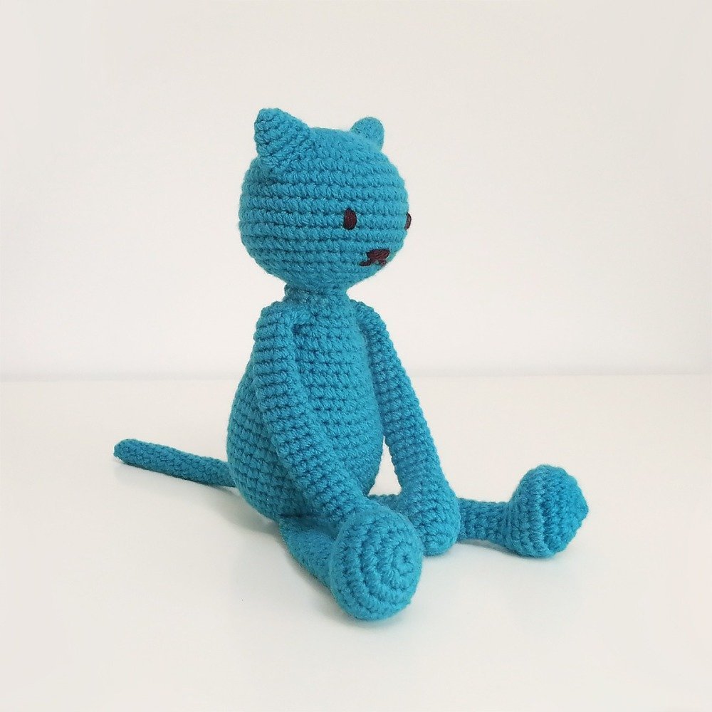 Doudou Chat Au Crochet Turquoise Ecologique Amigurumi Chat Cadeau Bebe Fille Et Garcon Cadeau De Naissance Amineko Un Grand Marche