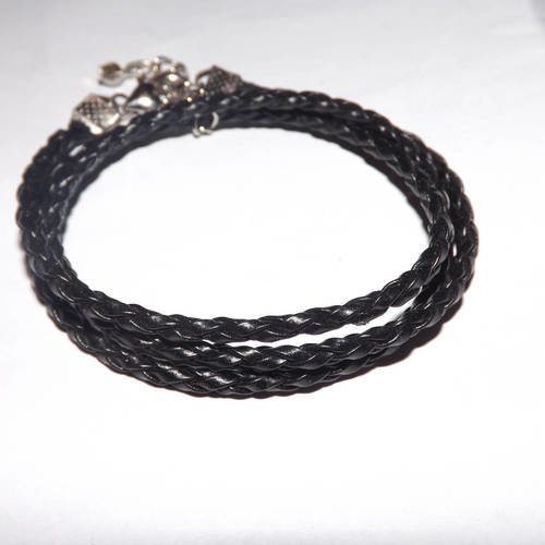 Bijou 2 en 1 ,bracelet 3 tours ou head band en simili cuir tréssé noir ,bijou minimaliste ,simple et elegant 