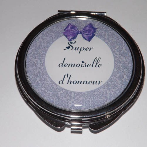 Miroir de poche refermable , cabochon resine super demoiselle d'honneur, violet 