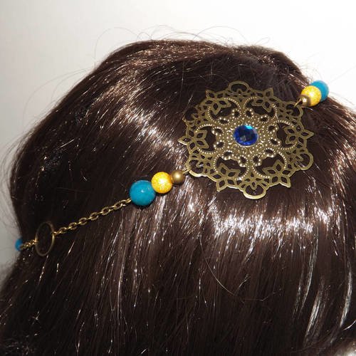 Jolie headband bijoux de cheveux, accessoire vintage, romantique, style orientale ton bleu agate teinte (autre couleur 