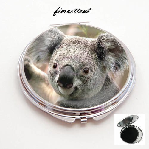 Miroir de poche refermable , cabochon resine ,petit koala , animaux 