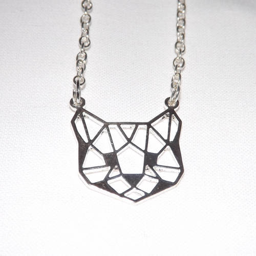 Collier Chat Geometrique Esprit Origami Metal Argente Un Grand Marche