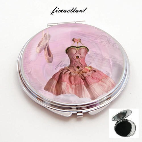 Miroir de poche refermable , cabochon resine tutu ballerine rose ,danseuse etoile 6 
