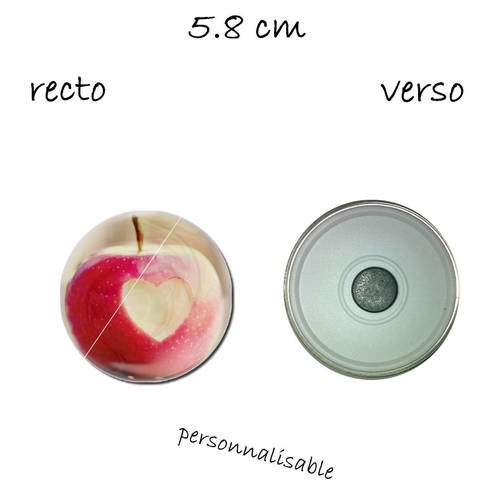 1 magnet 58 mm,coeur de fruit , pomme d'amour 
