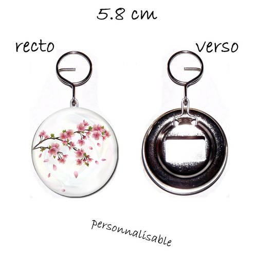 Porte clef badge avec décapsuleur au dos 58mm,fleur de cerisier , romantique 