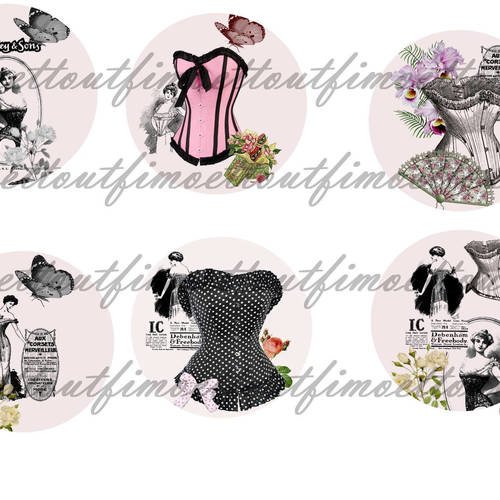 36image digitale cabochon corset retro (envoi par mail) 