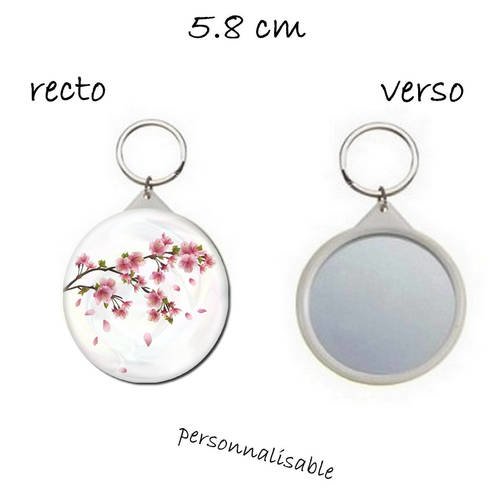 Porte clef avec miroir au dos 58mm, fleur de cerisier 