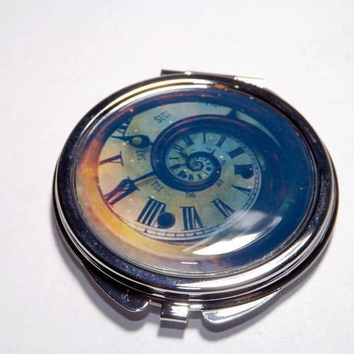 Miroir de poche refermable , cabochon resine ,horloge steampunk 