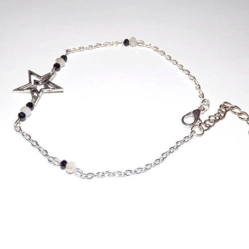 Chaine de cheville / bracelet de cheville étoile et perle cristal crème et noire 