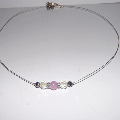 Charmant collier de soirée ou mariage "rose" ,perle cristal , jade et rondelle strass 