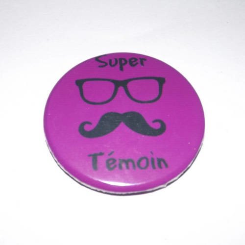 1 magnet taille 58 mm  super témoin,mariage,moustache lunette violet 