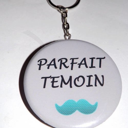 Porte clef badge avec décapsuleur au dos 58mm,parfait temoin moustache turquoise 