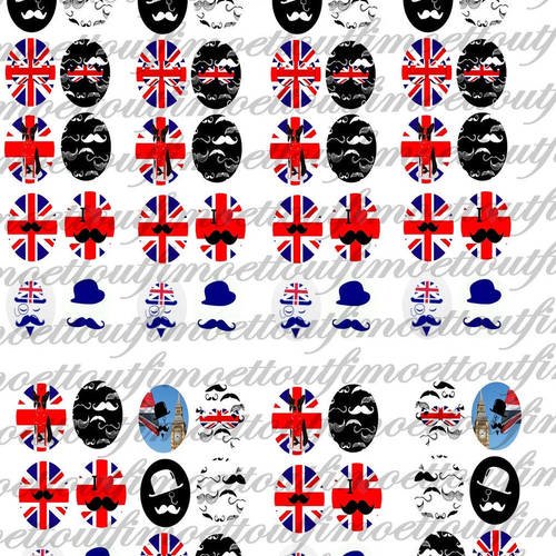 60 images digitale cabochon london moustache ovale 25x18 mm (envoi par email) 
