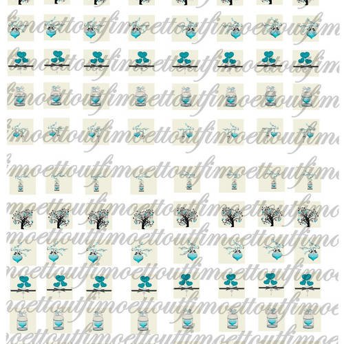 96 images digitale cabochon oiseau et fleur de cerisier version bleu , carré 15 mm (envoi par email) 