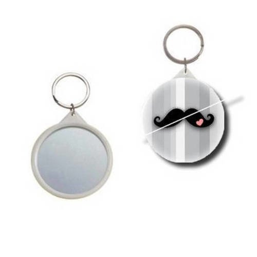 Porte clef badge avec miroir au dos 58mm,moustache romantique 