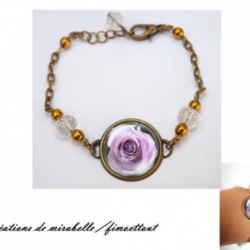 Bracelet rose mauve ,cabochon 