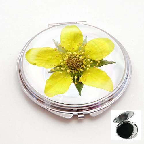 Miroir de poche cabochon resine miroir fleur jaune 