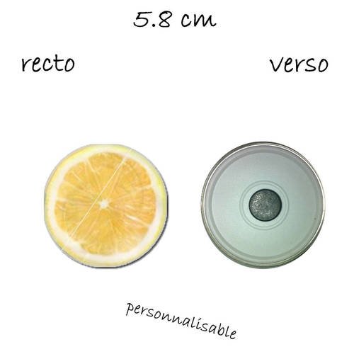 1 magnet 58 mm,coeur de fruit , citron jaune 