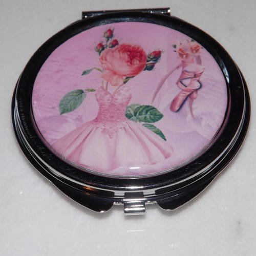 Miroir de poche refermable , cabochon resine tutu ballerine rose ,danseuse etoile 3 